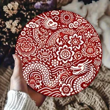 2D Flat,2D Flat 1pc Dragon Flower Metal Wall Decoration 8X8Inch Round Aluminum F