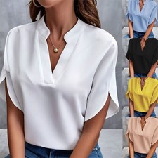 Damen T-Shirt Kurzarm V-Ausschnitt Hemd Bluse...