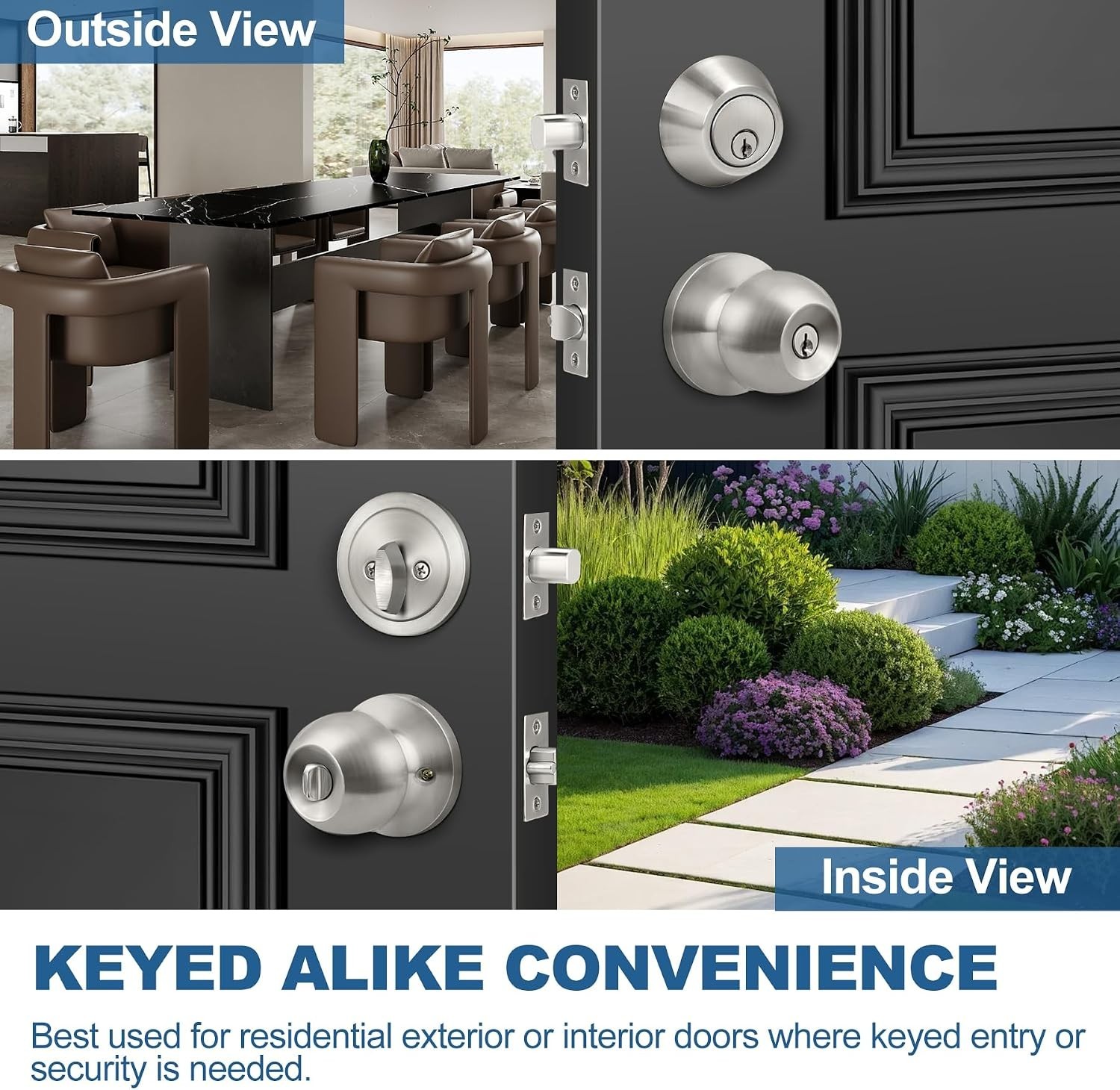 Satin Nickel Keyed Alike Door Knob & Deadbolt Combo - Elegant Security ...