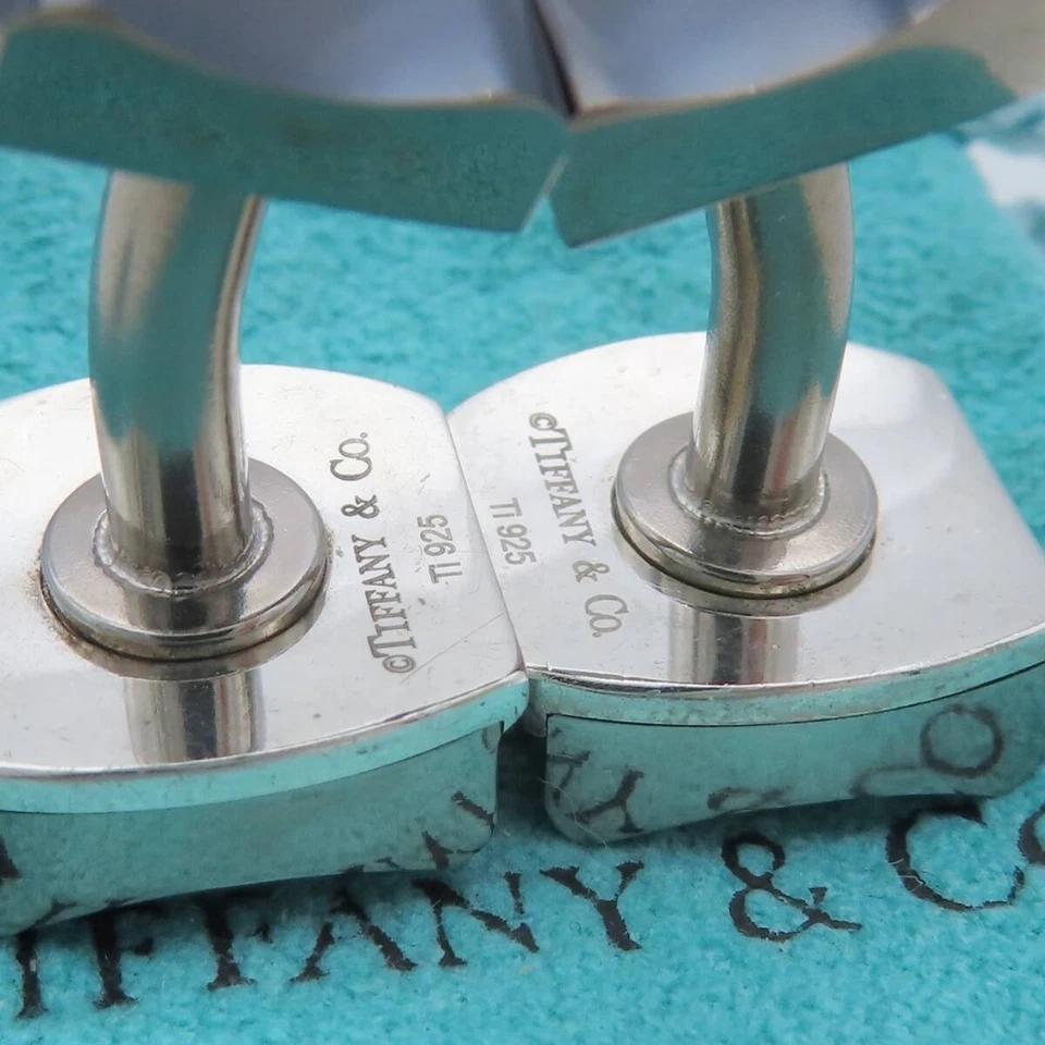 Tiffany & Co. 1837 Square Cufflinks Black Titanium Sterling Silver Jewelry Pouch - Image 4 of 4