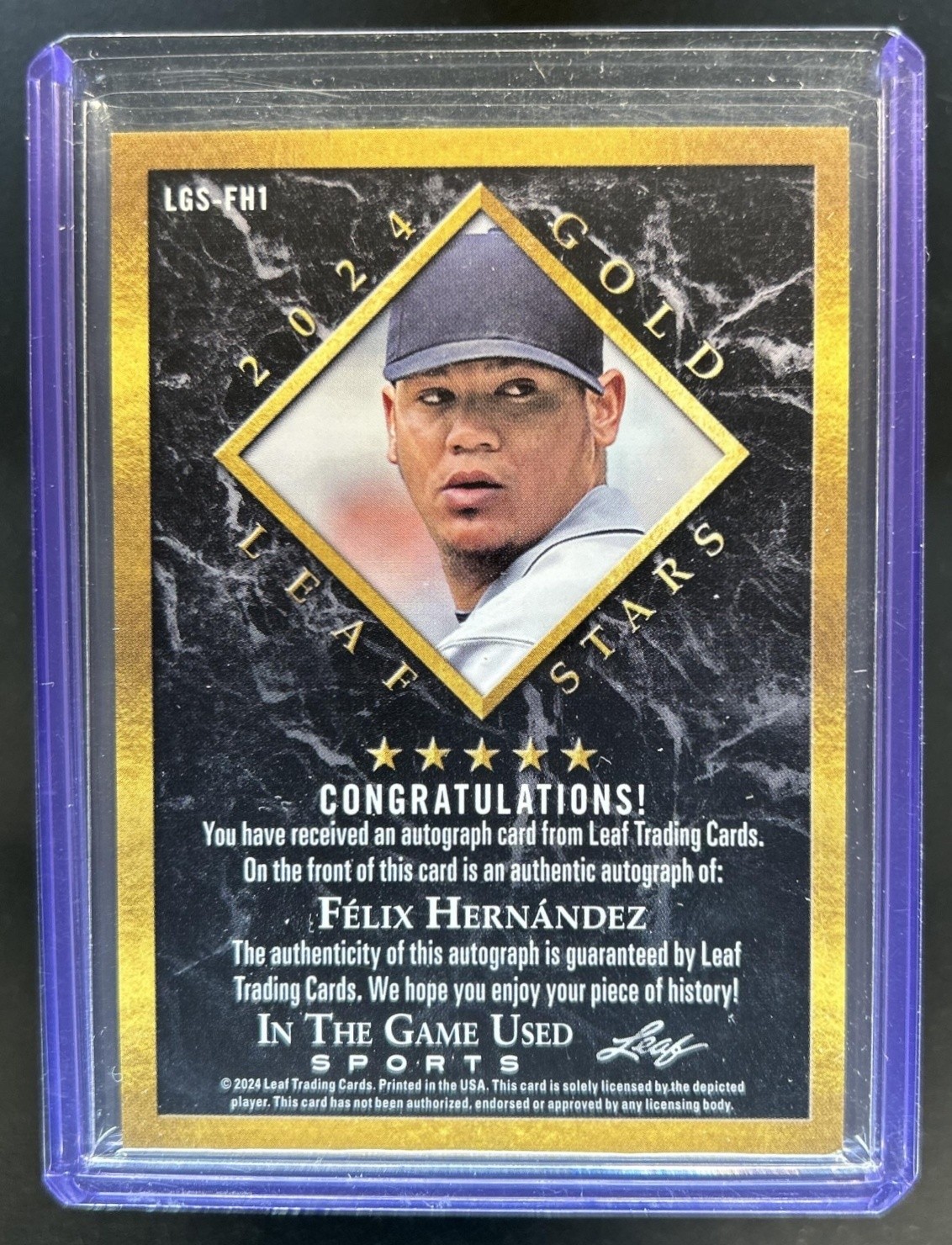 2024 Leaf In the Game Used Felix Hernandez Gold Stars Bronze Holo Auto #/5 view 2