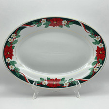 Vintage Crown Ming Tienshan Deck the Halls Poinsettia Serving Platter 14"
