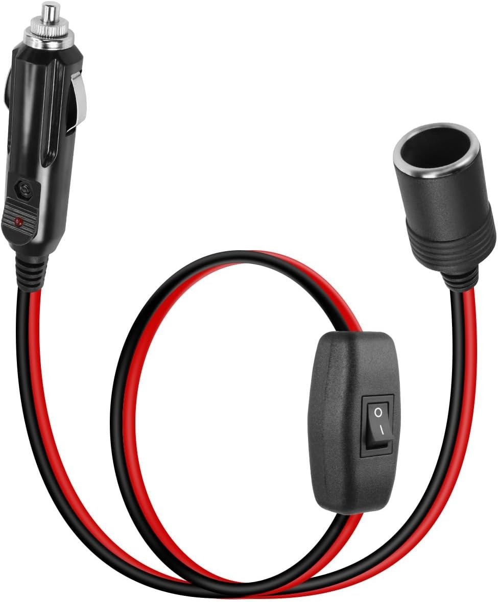 12V 24V Cigarette Lighter Male Plug to Socket Power Cable, 16 AWG 0.6M/2FT