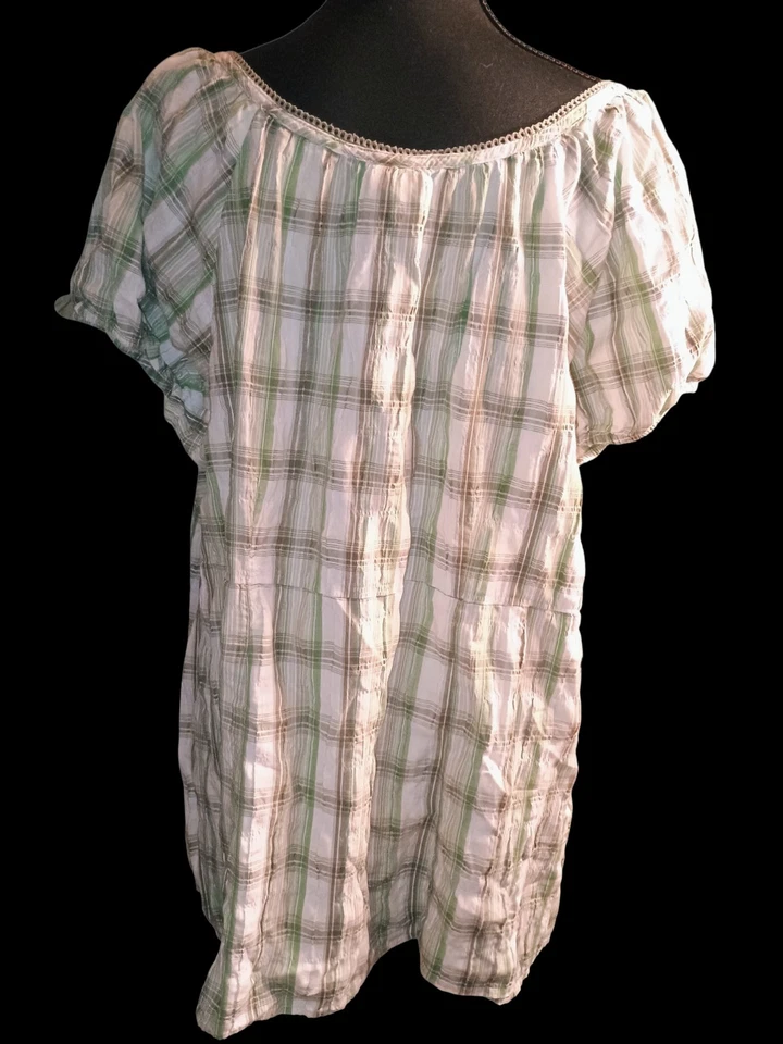 3X Botones Decorativos A Cuadros Campesinos Gloria Desteñidos Verde Y Blanco Cortos para Mujer Foto 2 de 4