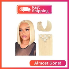 Blonde Clip in Hair Extensions,14 Inch Soft 613 Real Human Hair,120g 7pcs,Color