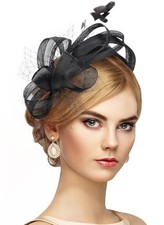 Vintage Feather Derby Hats - 2025 Victoria Fascinators Attire Headwear, Black