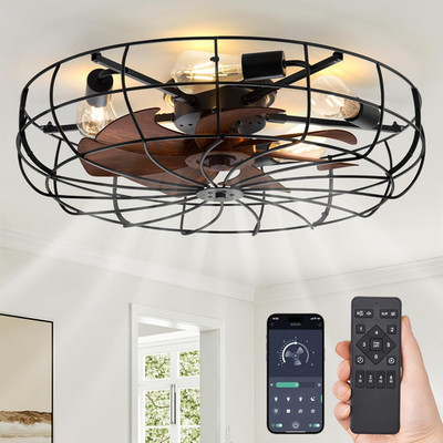 26'' Bladeless Caged Ceiling Fan with Remote & Lights for Home Use