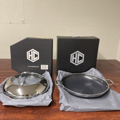 HexClad Hybrid Nonstick 14'' Inch Frying Pan with Tempered Glass Lid