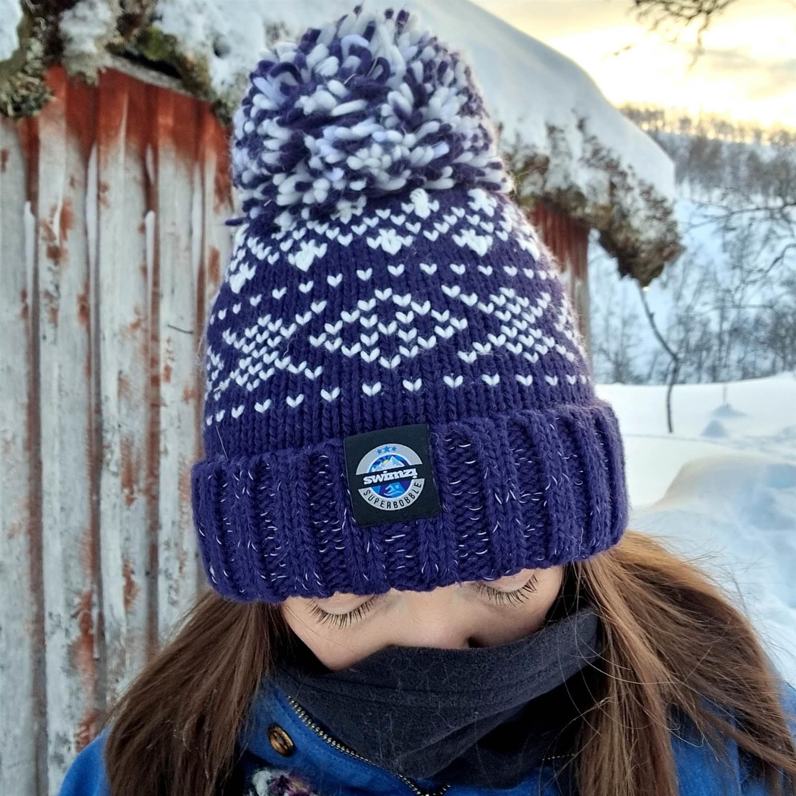 Swimzi Women's Blue Navy Nordic Knit Super Bobble Hat - Image 3