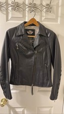 Harley Davidson Womens XS Leather Motorcycle Jacket Lace Up Sleeves