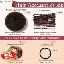 YINGFENG Brown Hair Bun Maker Kit 134 Pcs Medium Hair Accessories