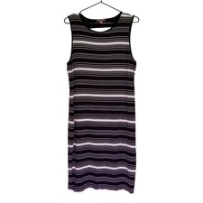 Vince Camuto Womens Black White Striped Cutout Back Shift Dress L Summer Travel