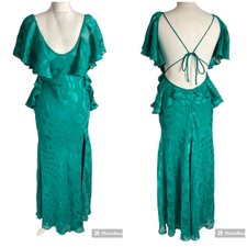 BNWT Asos green spotty open back high slit ruffle frill maxi dress UK 8 occasion