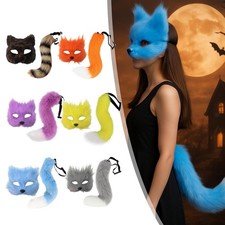 Furry Mask and Tail Halloween Mask for Night Club Stage Performance Birthday