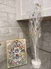 Vintage Easter Easter Tree With 24 Hand Painted Wood Ornaments 22" New Old Stock