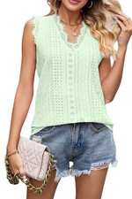 Edles Jacquard-Tanktop für Damen mit Spitzenapplikationen, Ärmellos, Einfar1454