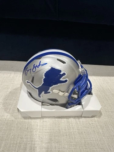 Barry Sanders SIGNED Detroit Lions Throwback Mini Helmet Speed Beckett Schwartz