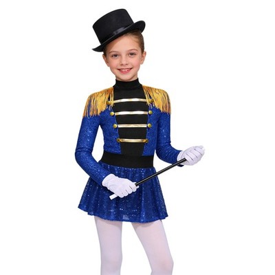 Hedmy Déguisement Cirque Ringmaster Enfant Fille Franges Justaucorps De Danse Gymnastique Costume Halloween Carnaval Spectacle Noir 11-12 ans