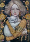 original painting A3 20RL artwork mixed media modern woman&cat illustration