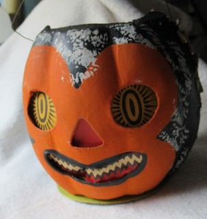 Germany JOL Cat Owl Lantern Votive Holder 1930s Pressed Papier Mache 4.25"