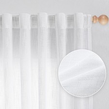 White Curtains 84 Inch Length 2 Panels Set, Semi Sheer Cotton Blend Soft Touc...