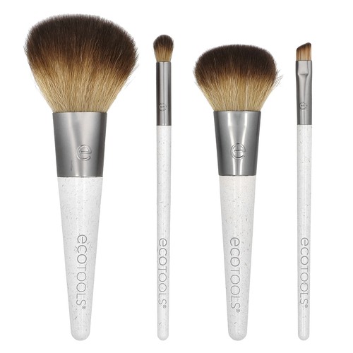 EcoTools On The Go Style Brush Set 4 Piece Set  Dual Pocket Case Cruelty-Free,
