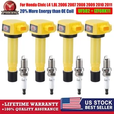 4 Performance Ignition Coil &Spark Plug for 2006-2011 Honda Civic 1.8L I4 UF582