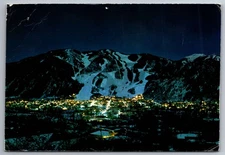 Postcard Aspen & Aspen Mountain under Moonlit Sky Colorado, Town Lights  L-14M