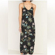 Old Navy Dress Maxi Tropical Print Shift Sleeveless New With Tags Black Size XXL