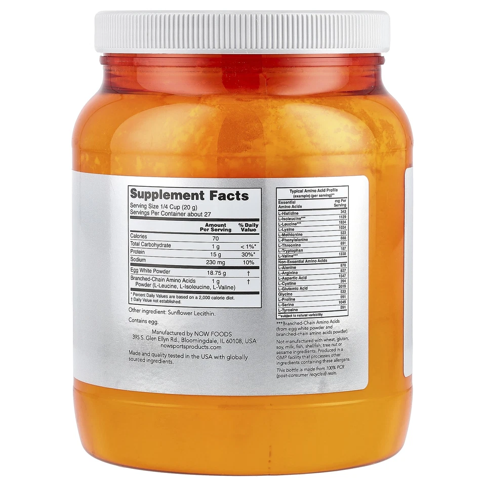 Now Foods, Esportes, Proteína de clara de ovo, 1,2 lbs (544 g), Alta Proteína, Não-OGM - Imagem 2 de 3