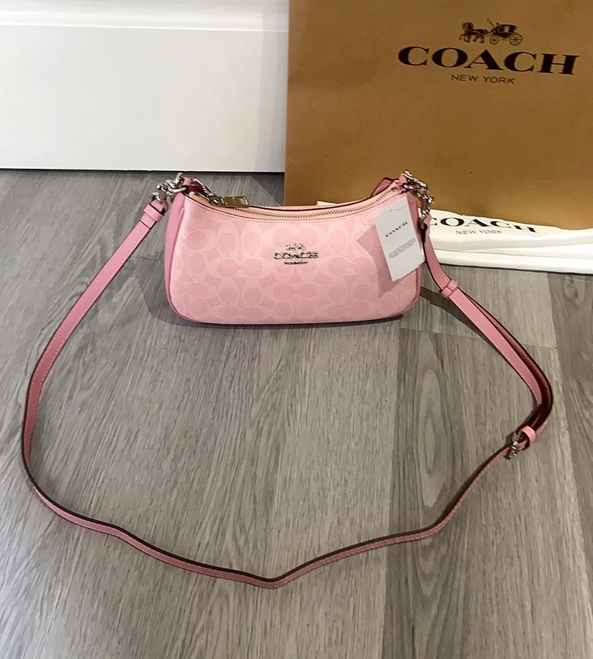 Bolso de hombro Coach Teri nuevo con etiquetas en lona exclusiva CV933 rosa polvoriento Foto 4 de 4