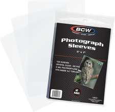 BCW 5X7 Photo Sleeves 100 Ct Acid Free, No PVC Soft Clear Plastic Photo