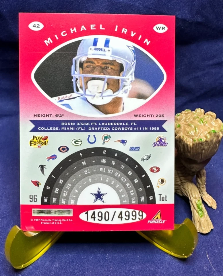 1997 Pinnacle Totally Certified - Michael Irvin - Platinum Red S/N #'d 1490/4999 - Image 2 of 2