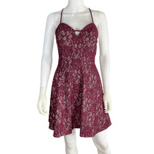 Xtraordinary Women’s 9 Red Lace Floral Sleeveless Fit & Flare Mini Dress Stretch