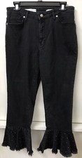 Anthro Pilcro and the Letterpress Cropped Flare Jeans Size 29 Black Stud Raw Hem