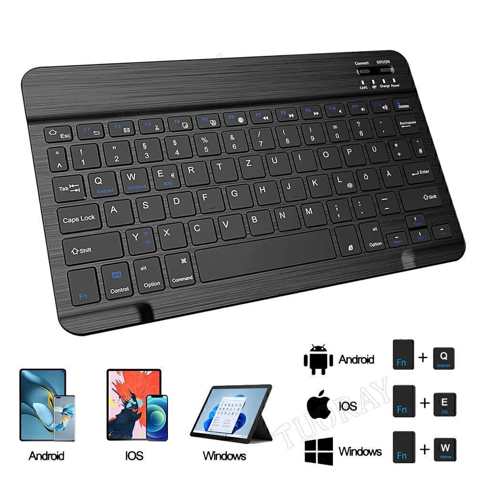 Bluetooth Tastatur kabellos Wireless Keyboard für PC Handy Tablet QWERTZ Layout - Bild 2 von 4