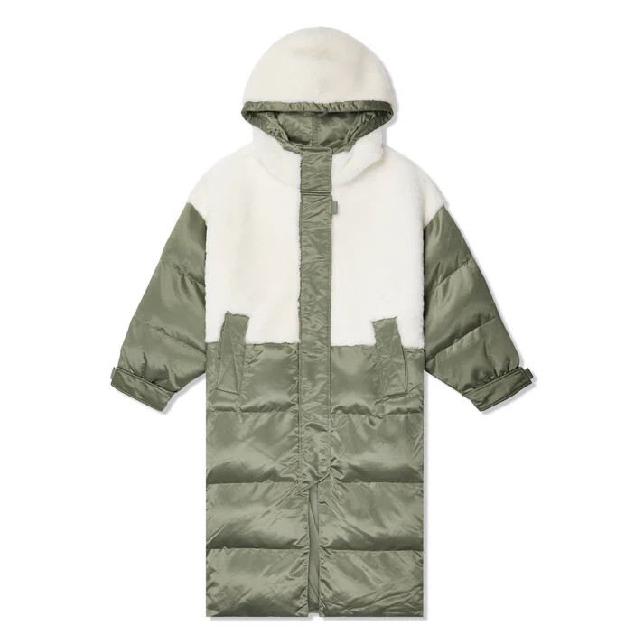 Shoreditch Ski Club Marlowe Shearling Parka in Steel Green White Size M Brand New $1375
