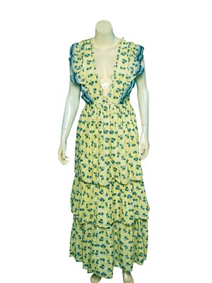 happy x nature maxi dress Happy X Nature Floral Printed Maxi Dress S Women Casual Tiered Ruffled NEW  23323