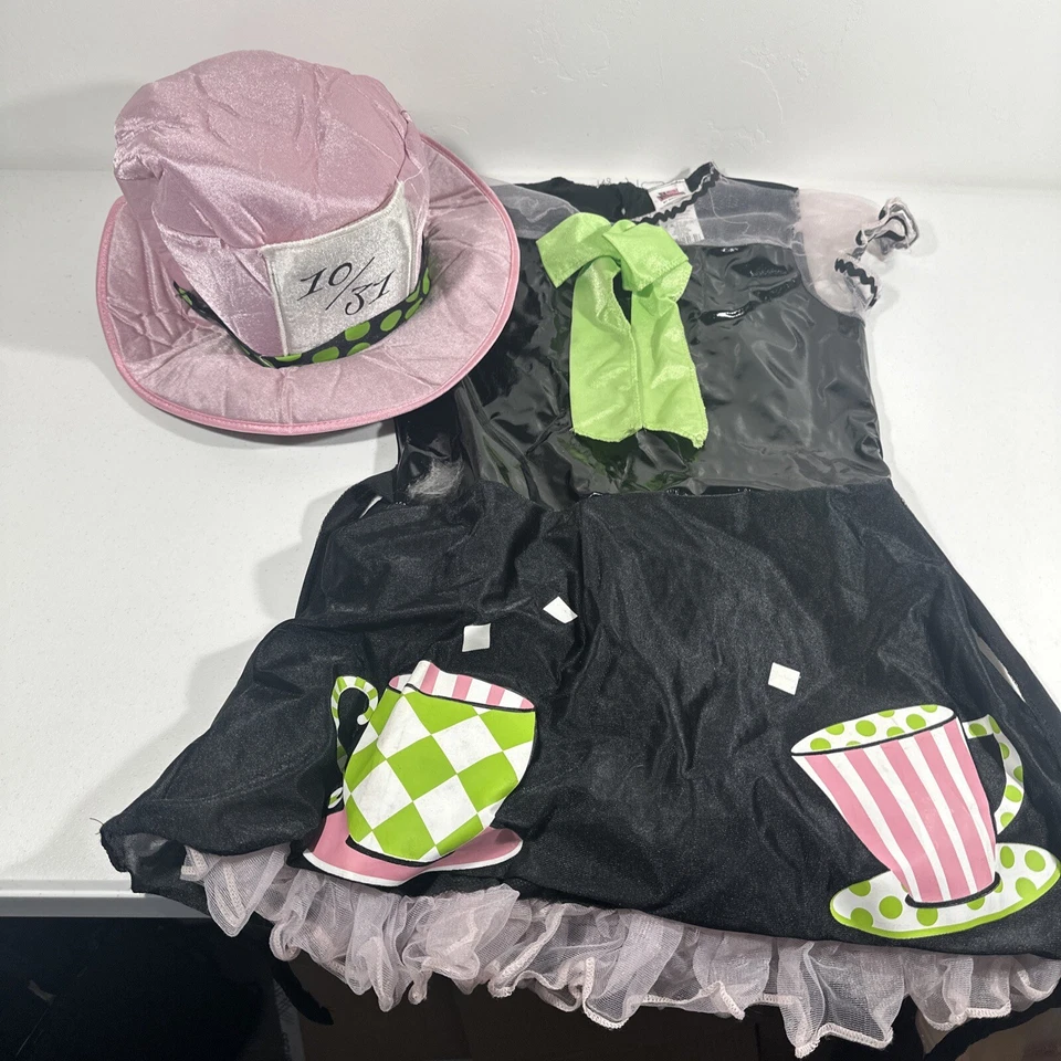 Mad Hatter Alice Wonderland Disguise Halloween Child Costume Girls size 10-12 - Image 2 of 4