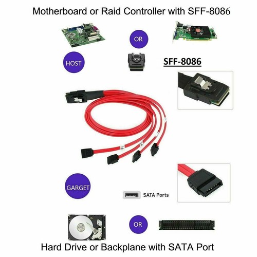 2 x Mini 10 Gbit/s SAS SFF-8086 26-polig auf 4 SATA 7-polige Festplatte Splitter R79575-6004 - Bild 2 von 8
