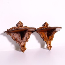 Coppia mensole da parete piccole consolle in legno di abete primi '900