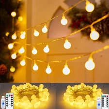 Minetom LED Globe String Lights, 2 Pack Total 46FT 100 LED 8 Modes Waterproof...