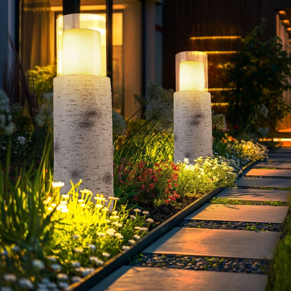 AußEnlampe Solarlampe Tischlampe Led Gartenleuchte Holzoptik Balkonlampe 2Er Set-image