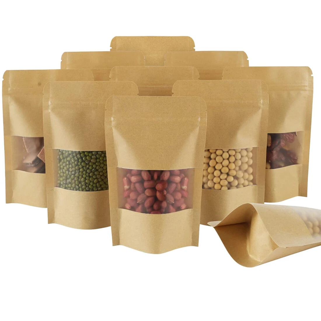 50 Pz Sacchetti Carta Kraft Avana Politenati Antigrasso con Finestra 11