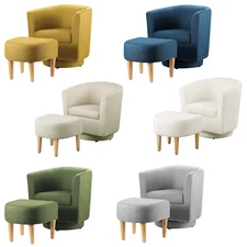 Swivel Accent Armchair Single Sofa w/Ottoman Modern Fabric Chair for Living Room