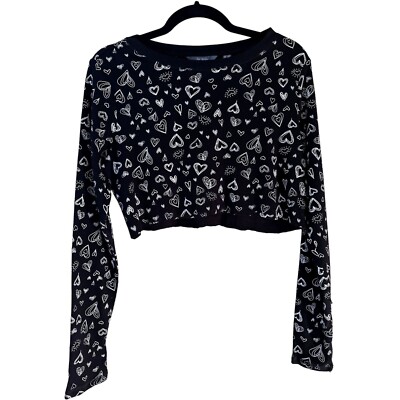 Hearts Theme Distressed Black & White Short Knit Top by Anybody Junior's Size S