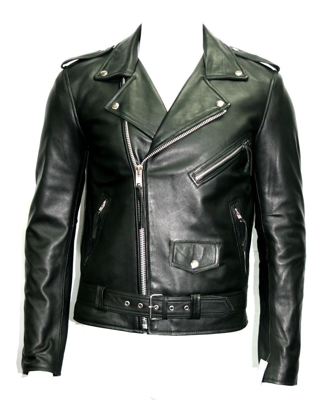Lambskin Black Leather Jacket For Mens Handmade Bike Rider Slim Fit Jacket MMJ1j