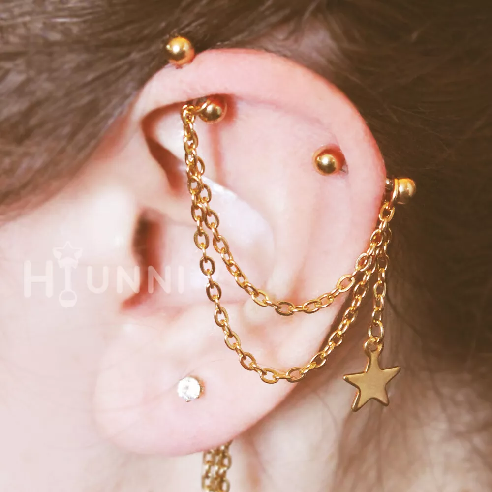 16g 14g Star Double Chain industrial piercing 2 studs industrial