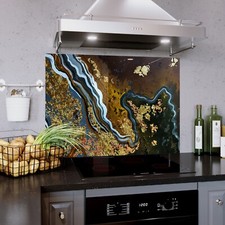 Kitchen Glass Splashback Toughened Tile ANY SIZE Golden Flakes Marble Effect