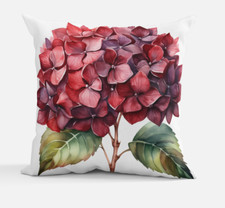 Red Hydrangea Throw Pillow  Cottagecore Decor  14"x14"  18"x18" Ships Free